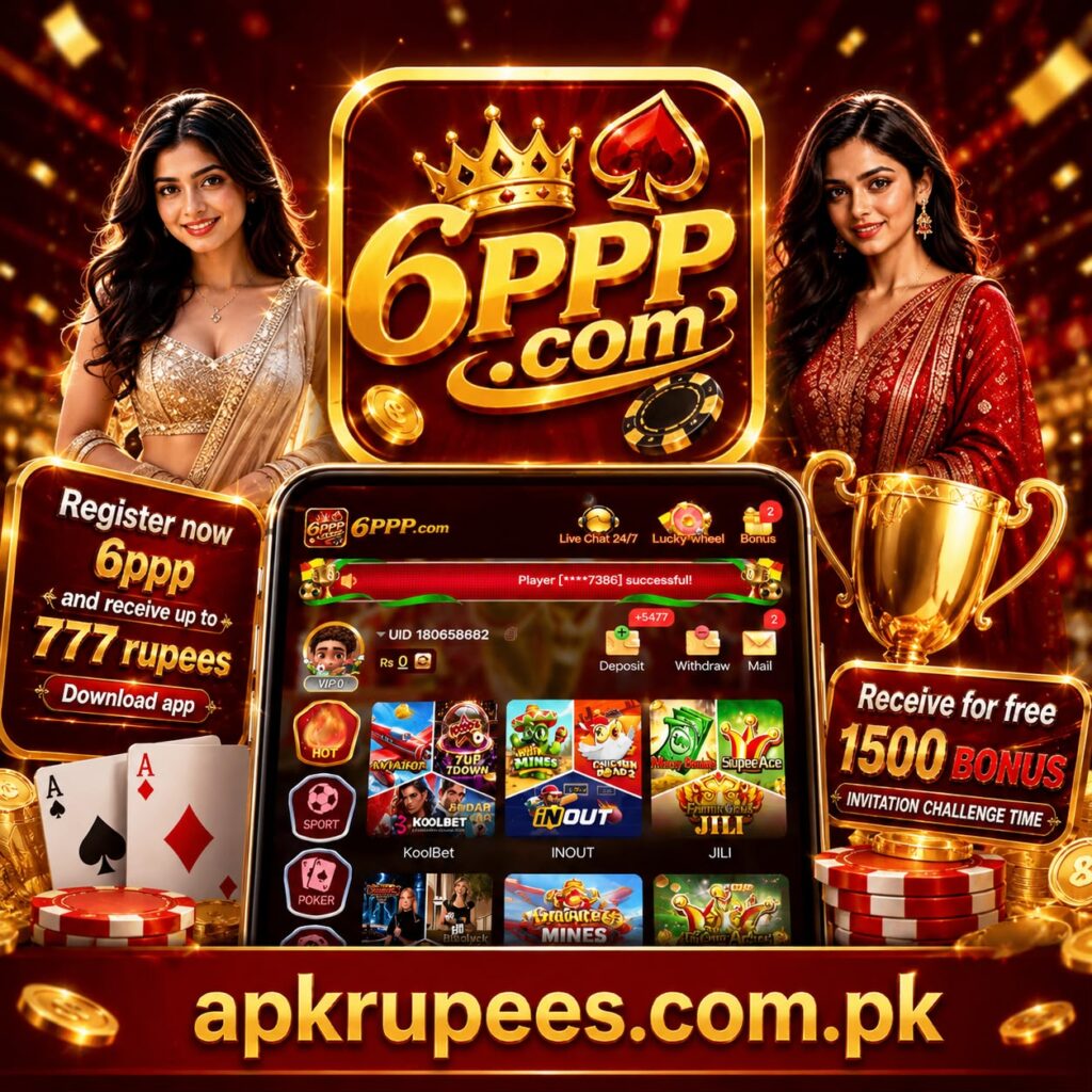 6PPP.com homepage interface displayed on a mobile phone with online gaming features and user account dashboard